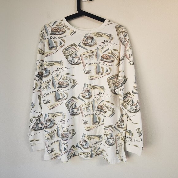 Relevant Products All Over Print Breakfast Theme Long Sleeve Tee L Cotton VTG90' - Picture 1 of 16